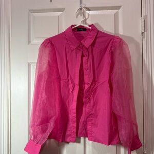 Hot Pink Blouse with Sheer Sleeves